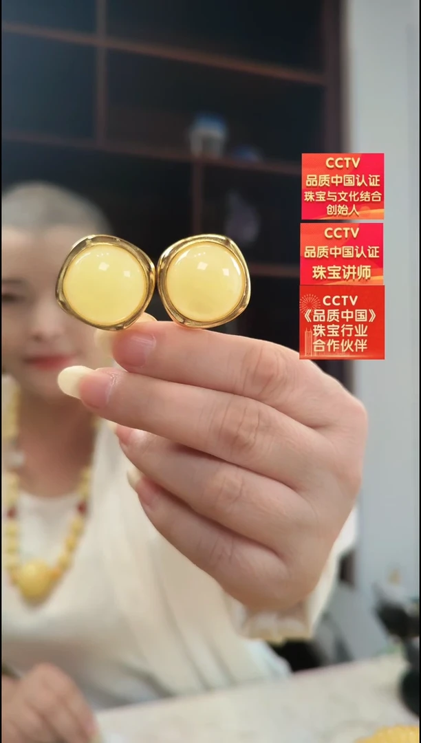 琥珀银S925镶嵌耳饰耳环
