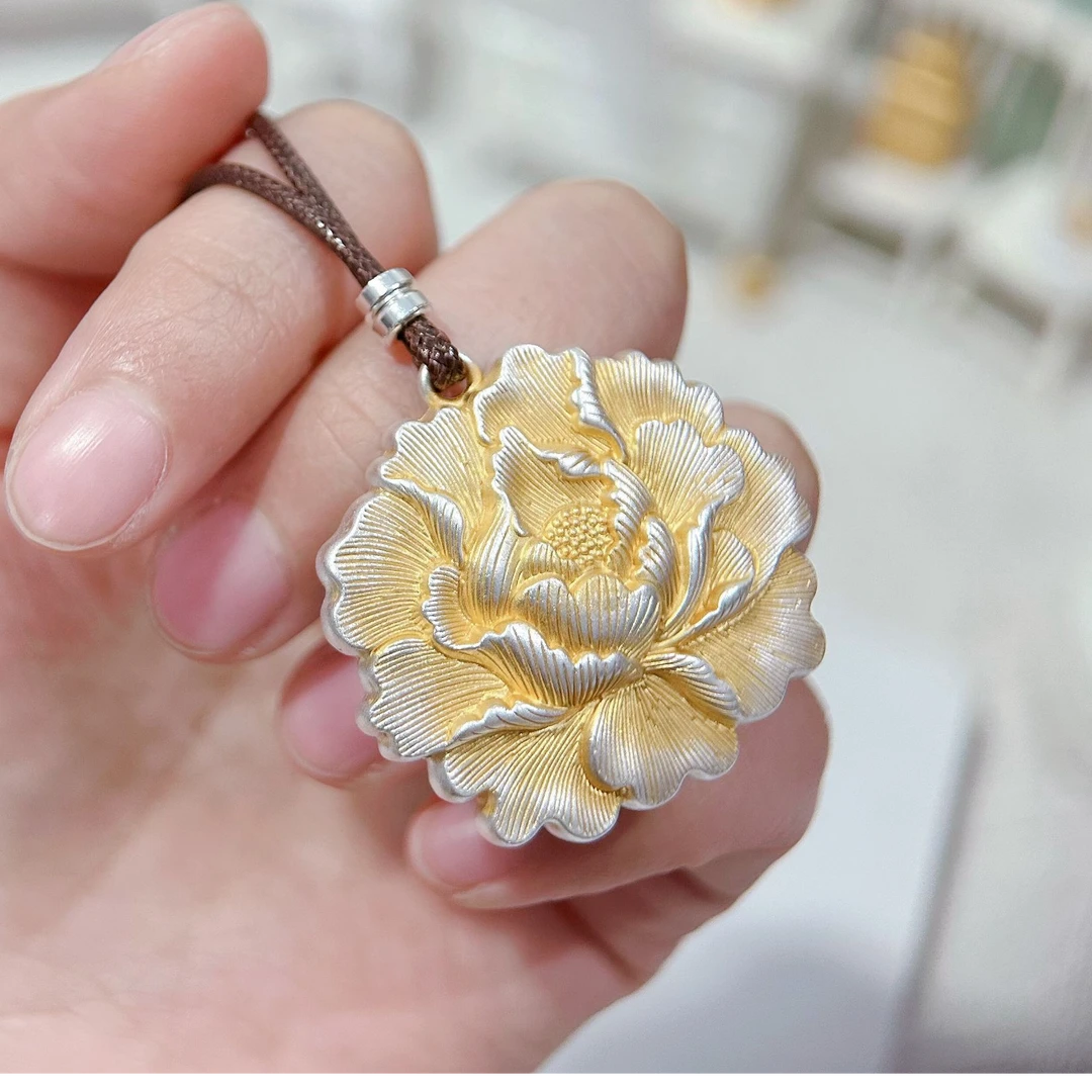 吊坠足银 【欣欣专享】足银描金富贵牡丹吊坠 YDZ1048