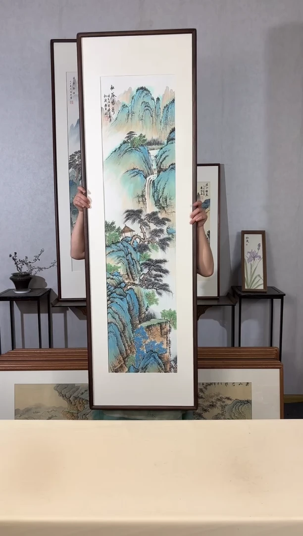 国画手绘*松谷鸣泉*52*172cm带框发货