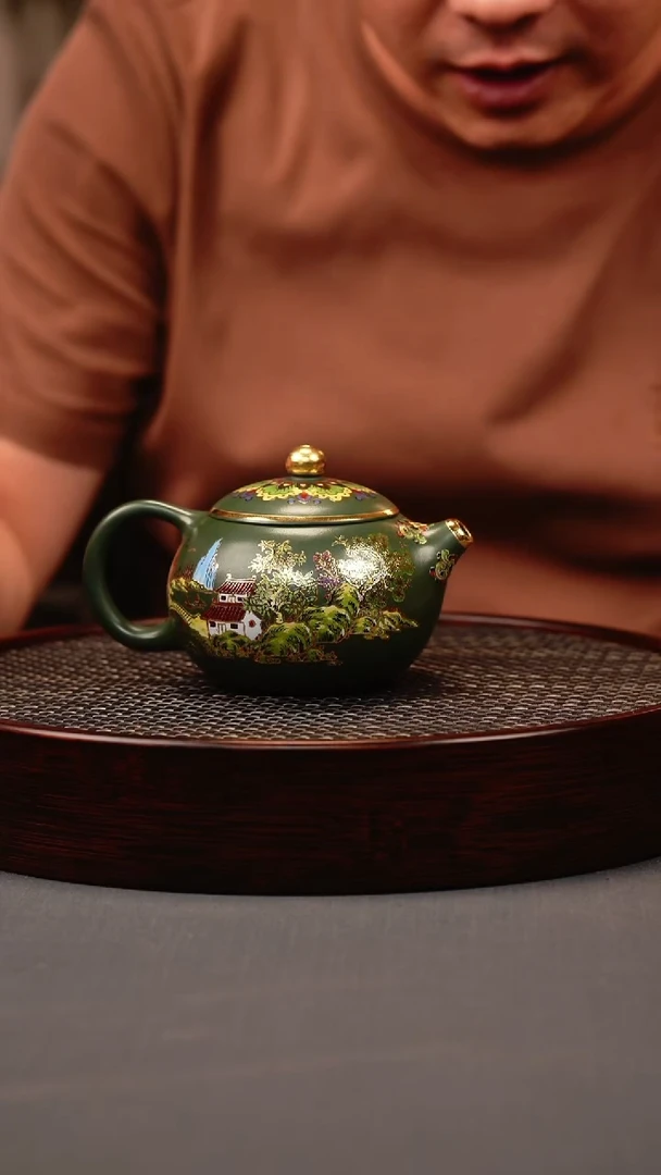 茶壶紫砂绿泥 西施 山房珐琅彩