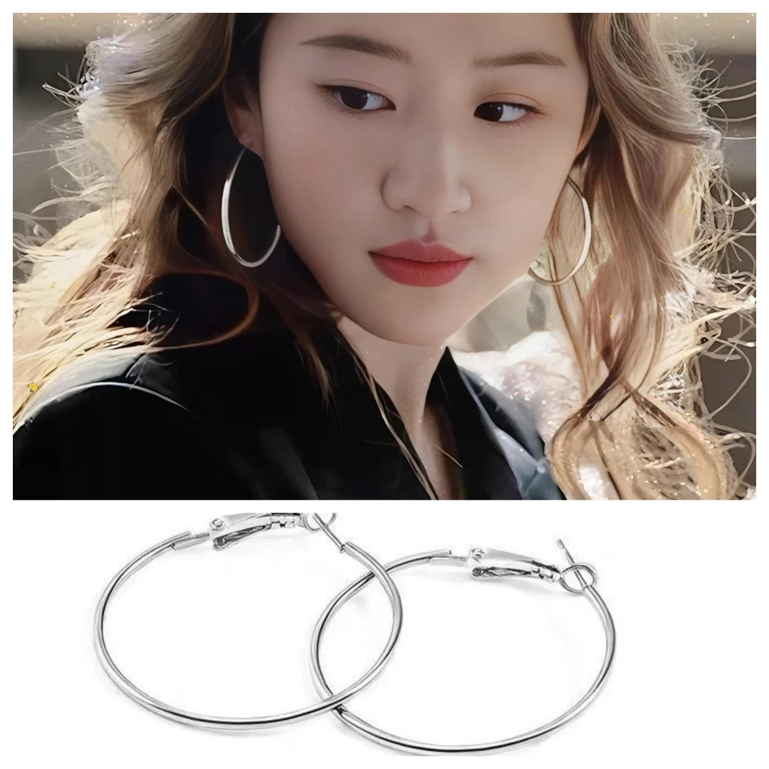 铜合金耳饰 亦菲同款~辣妹必备银色夸张大圆圈素圈耳环