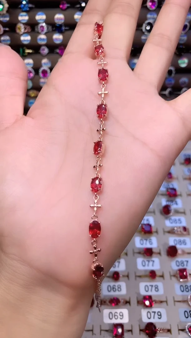 手链银S925镶嵌石榴石玫瑰金