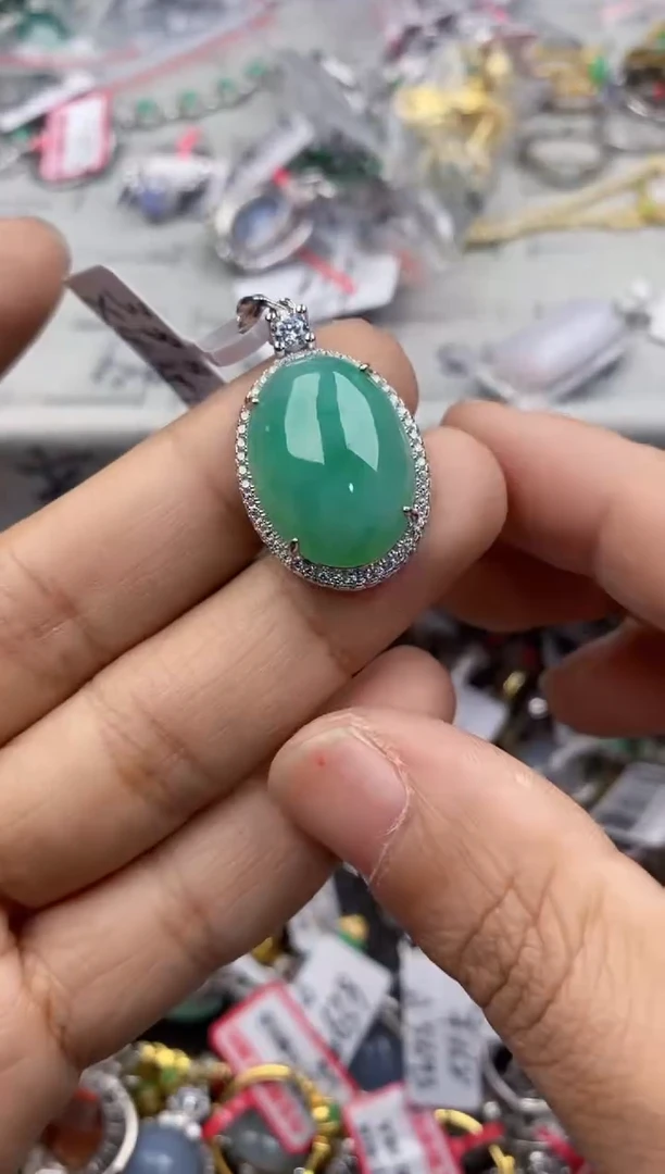 银S925镶嵌戒指翡翠666----2