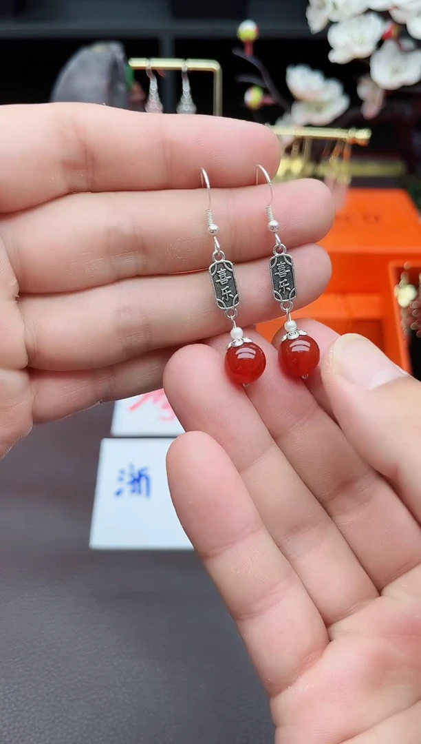 玛瑙/玉髓耳饰银S925镶嵌730000