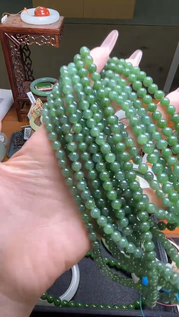 项链未镶嵌和田玉108卡6俄料碧玉 珠链 多样性发一