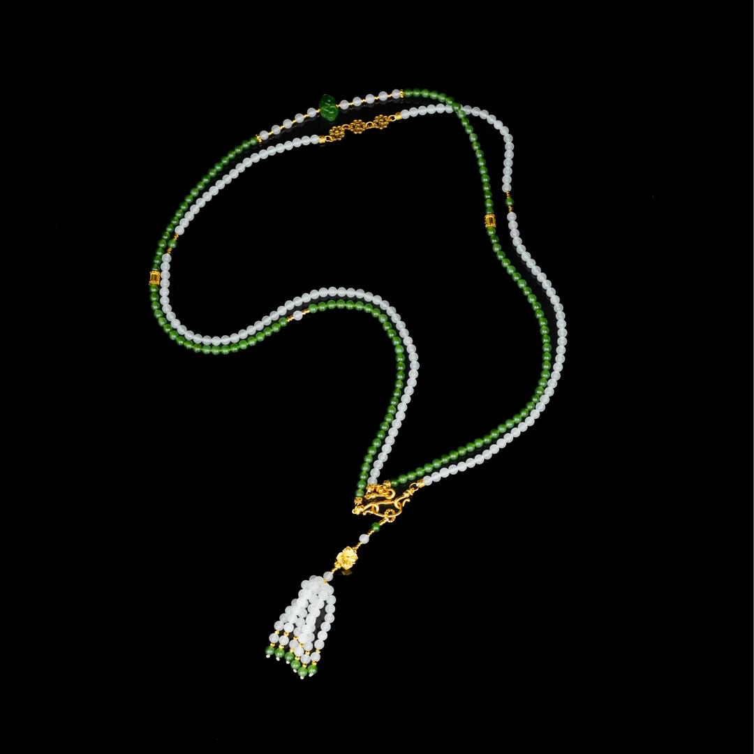 ZOCAI/佐卡伊【传世之美】古法黄金中国风碧 玉斜跨链万能链