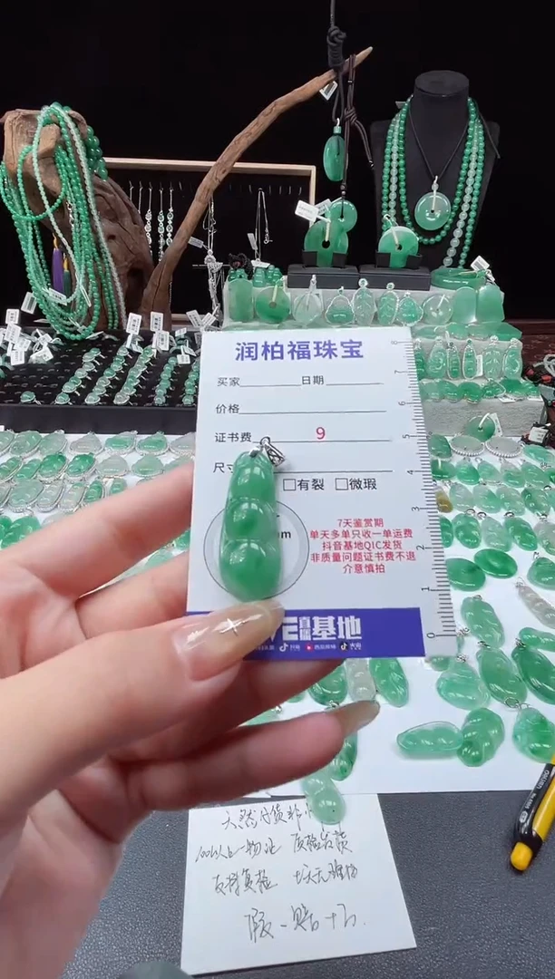 吊坠(赠链)银S925镶嵌石英质玉（非洲翠）福豆2.99