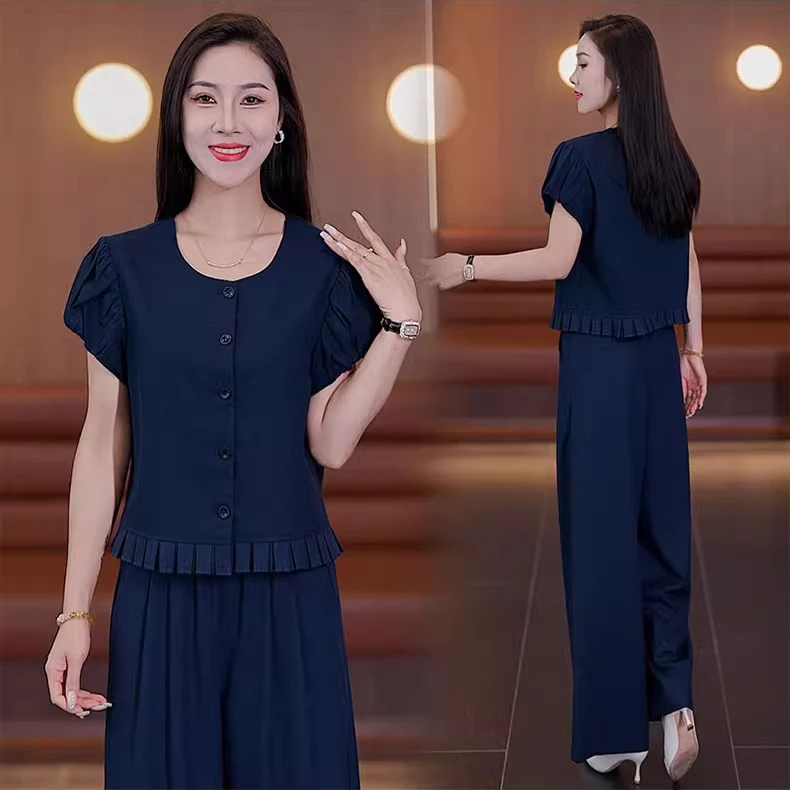 仙女风休闲时尚套装静奢风气质上衣无袖阔腿裤法式减龄洋气显瘦