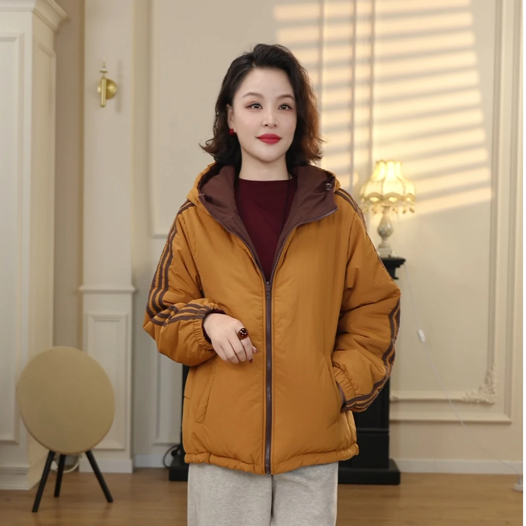 【橘猫美依】新款加厚连帽正反两面穿棉衣外套女保暖时尚冬季 107