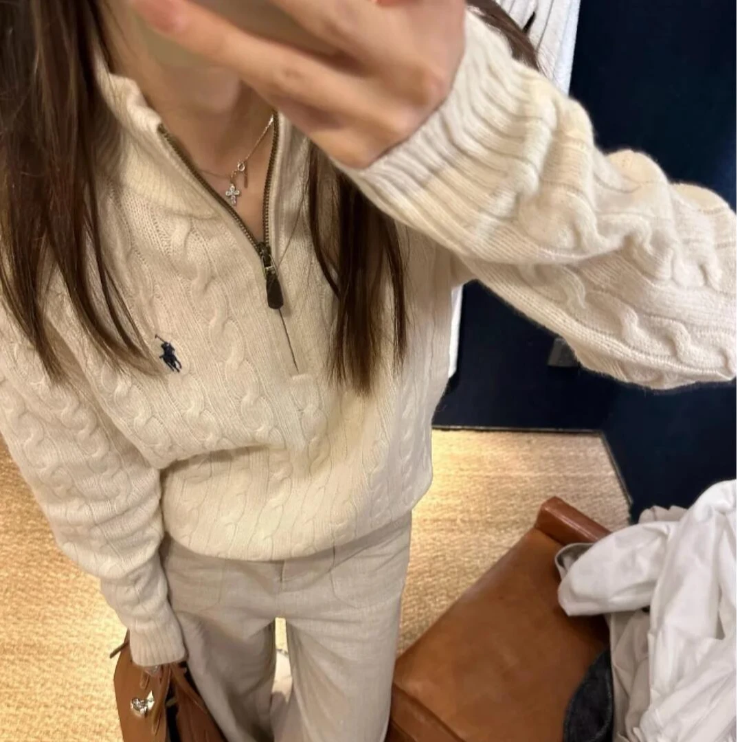 秋冬老钱风小马纯色羊绒半高领针织衫显瘦百搭慵懒风毛衣情侣款