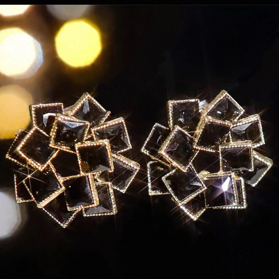 铜合金真丝耳饰 水钻花卉耳环女时尚精致小众百搭耳钉