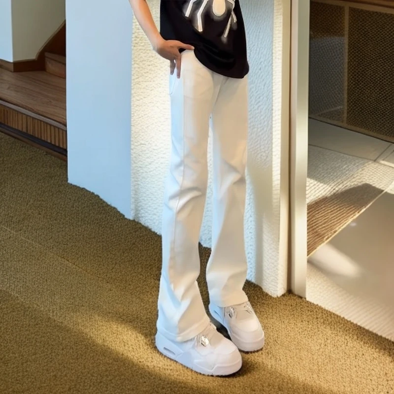 纯白色直筒牛仔裤男款春季美式高街长裤设计感修身显瘦弹力微喇裤