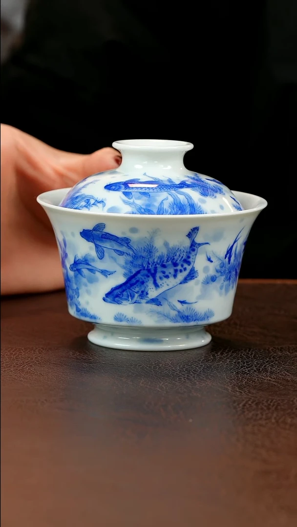 【闪购商品】青山赋鱼盖碗陶瓷