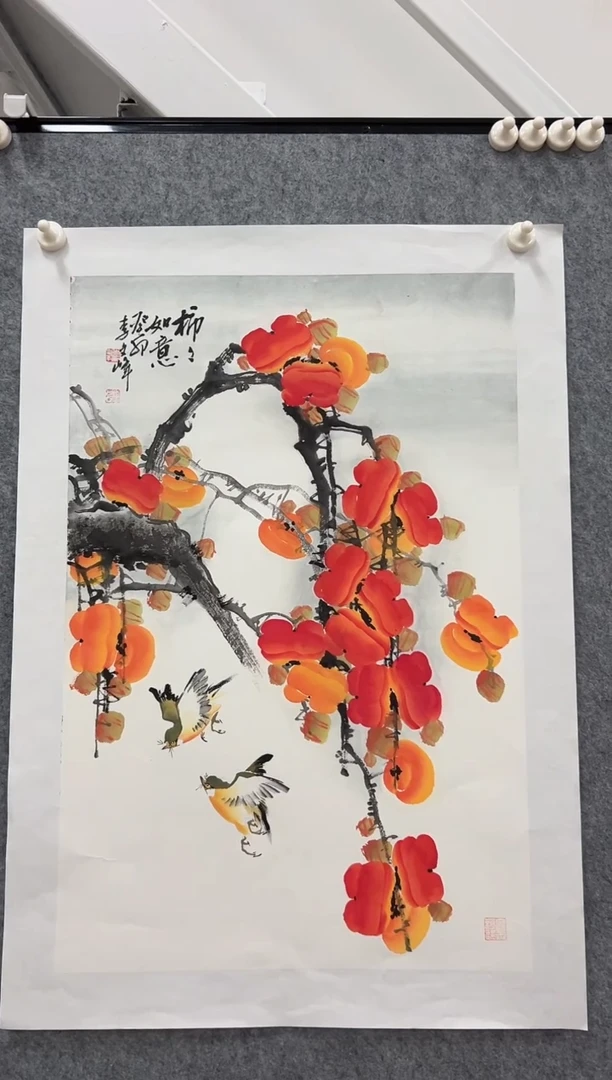 国画李文峰四尺三开花鸟作品