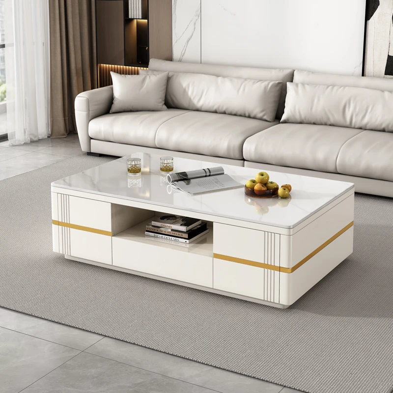 新款实木轻奢岩板茶几电视柜组合客厅家用高端小户型方形储物茶几