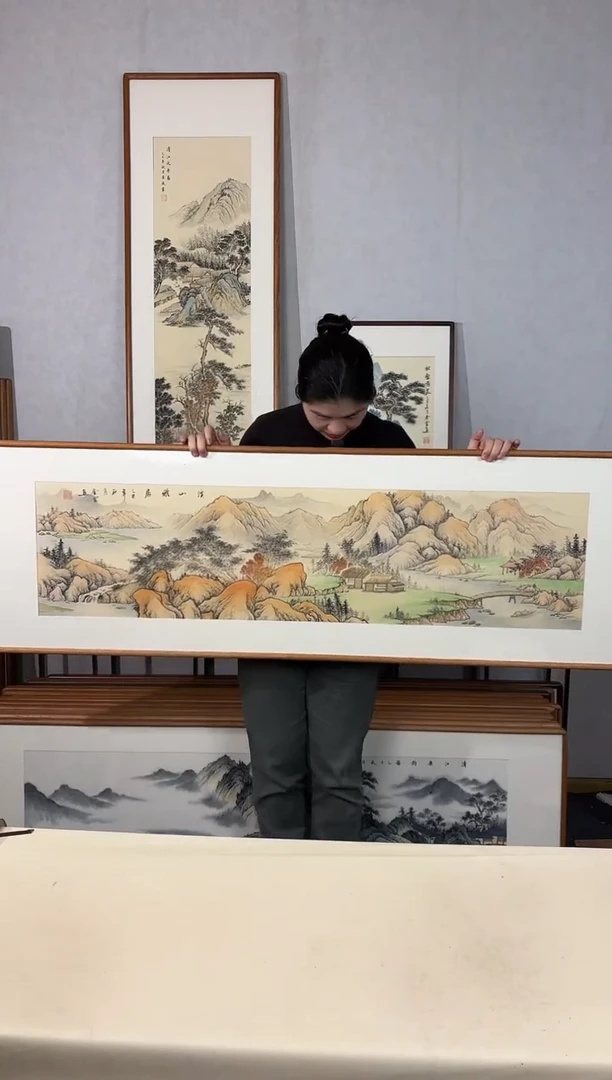 国画手绘*溪山雅居*52*172cm带框发货