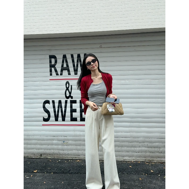 清仓 【慵懒小白裤】春季新款松弛感高腰宽松阔腿裤 JY103