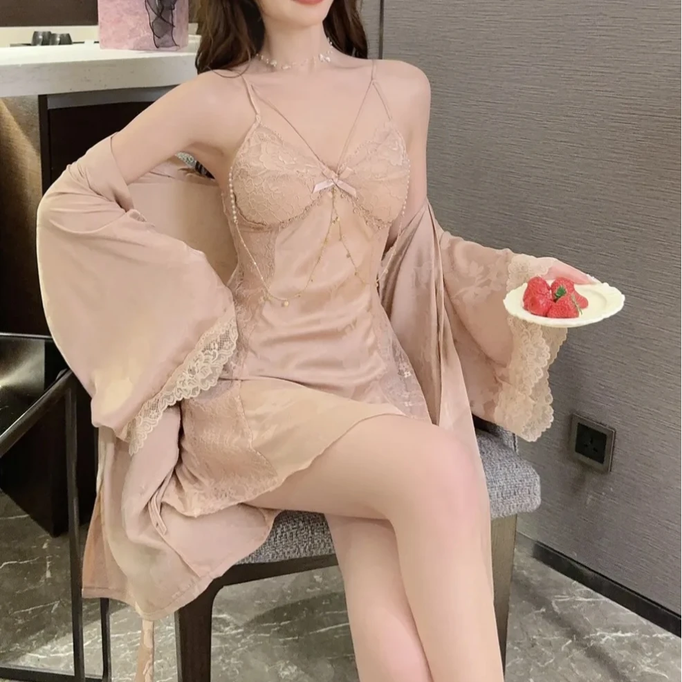 丝【惊鸿一瞥】新款轻奢提花蕾丝纯欲风睡裙性感睡衣附胸垫