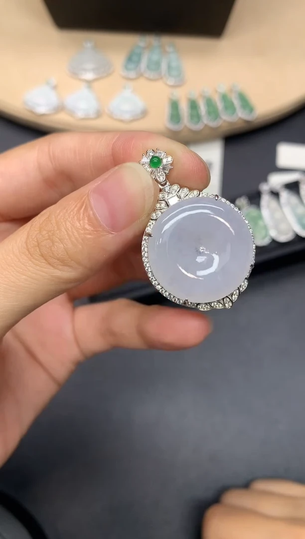 翡翠银S925镶嵌吊坠(不含链)平安扣【多样性发其一】