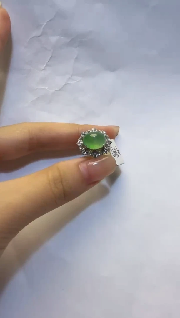 银S925镶嵌戒指翡翠925银镶缅甸A货翡翠戒指