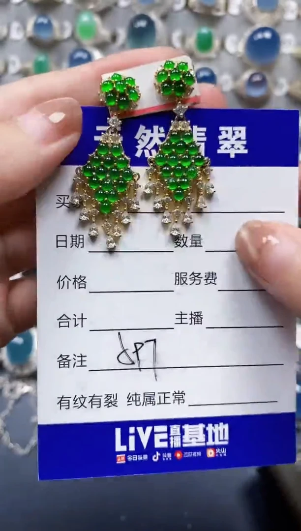 翡翠银S925镶嵌耳饰0597