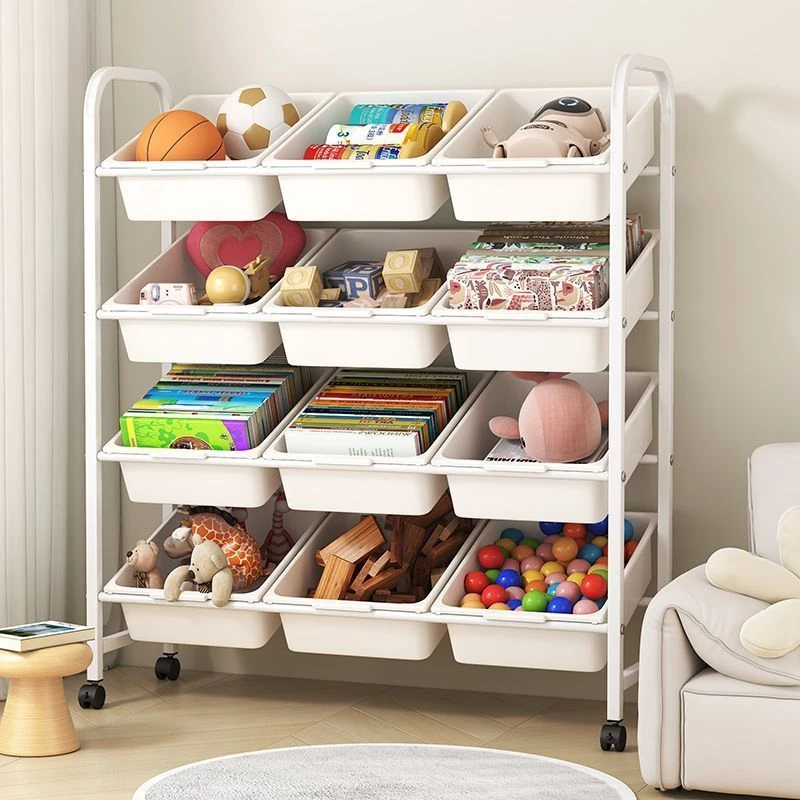 玩具收纳置物架儿童书报架家用宝宝绘画书本落地储物架子移动推车
