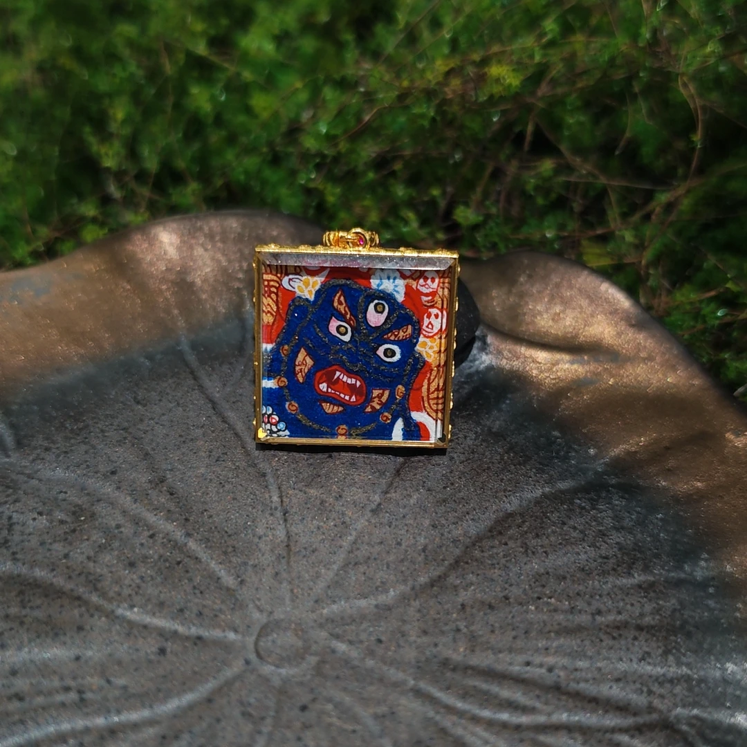 手绘唐卡 大黑天 绿度母 1311 18k金吊坠