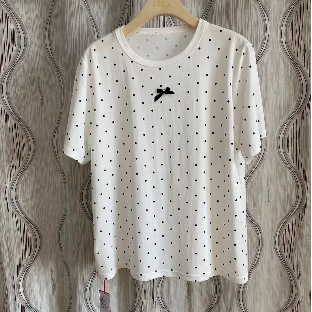 胖人坊大码女装波点圆领小衫4375  衣长69 122