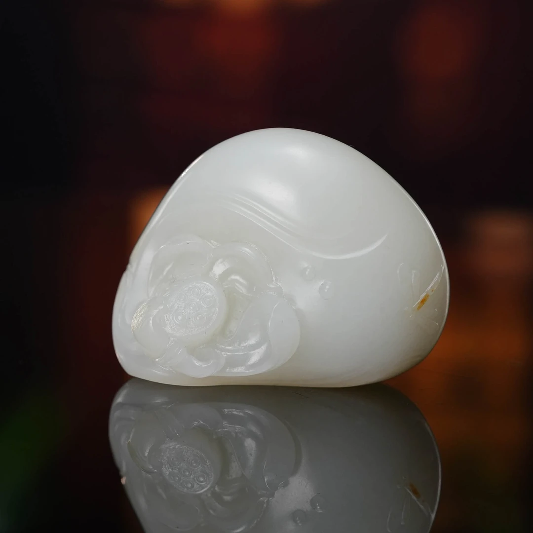 和田玉白玉花开富贵挂件