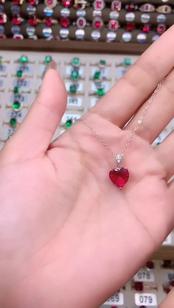 银S925镶嵌吊坠(赠链)红宝石银色10