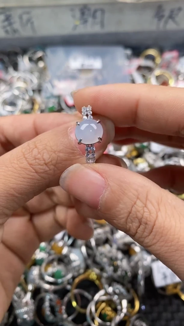 银S925镶嵌戒指翡翠666---1