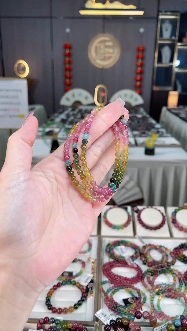 未镶嵌透体老矿碧玺彩虹三圈手串4mm+碧玺hon多样性发一条