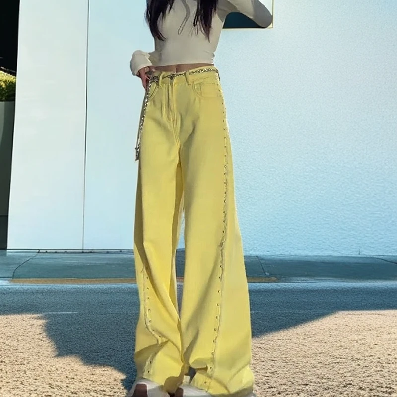 2025春季新款休闲显瘦复古个性设计牛仔裤女宽松遮肉气质通勤裤子