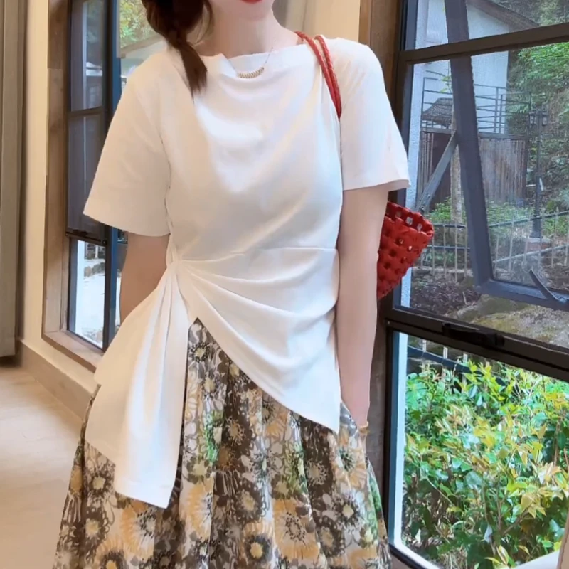 2025春季新款韩版百搭显瘦时尚圆领短袖T恤女LK2502845