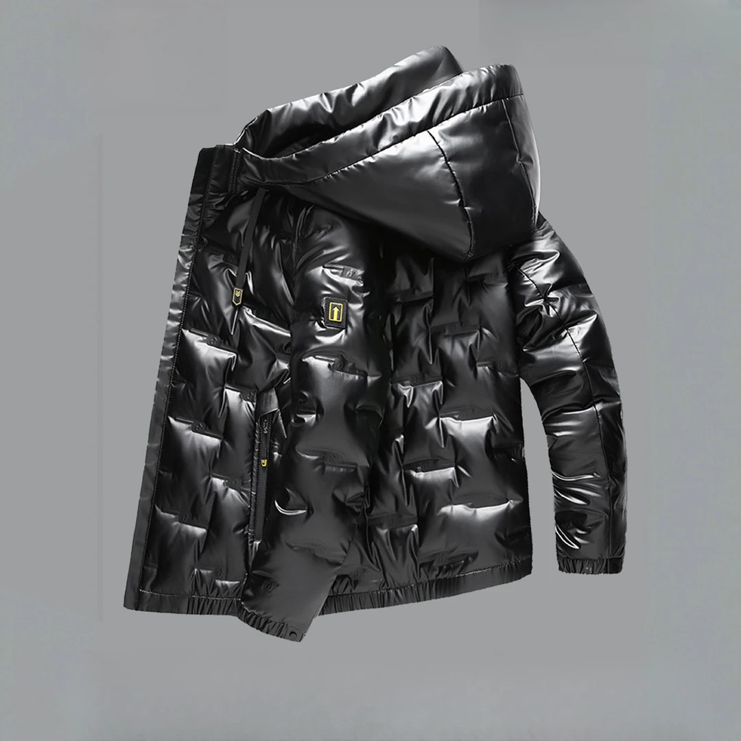 SCHMOWAHRK/施摩瓦戈冬季男士连帽亮面羽绒服男短款时尚保暖外套