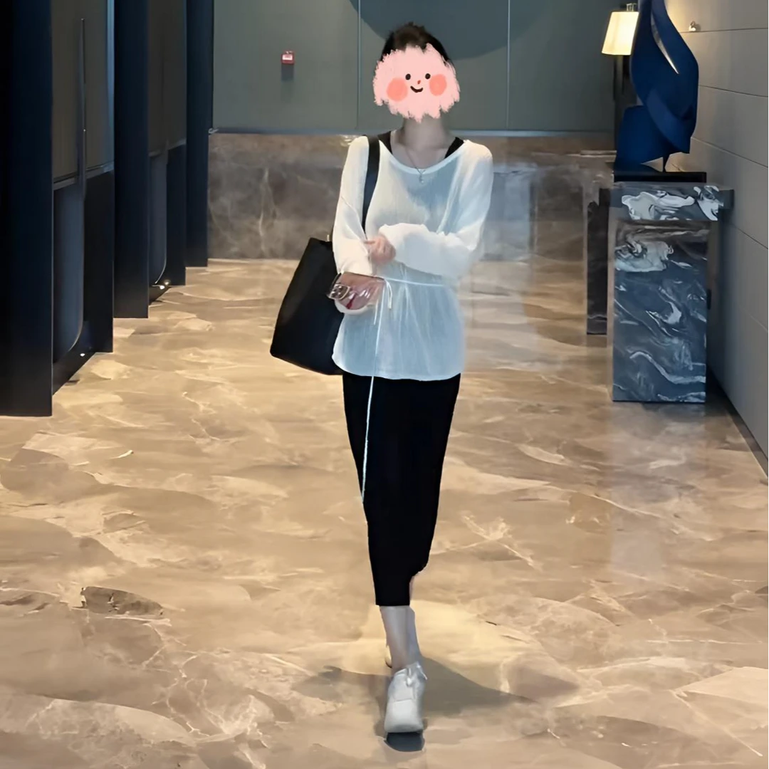 【慵懒时光】设计感圆领镂空宽松针织防晒罩衫+无袖内搭打底连衣裙