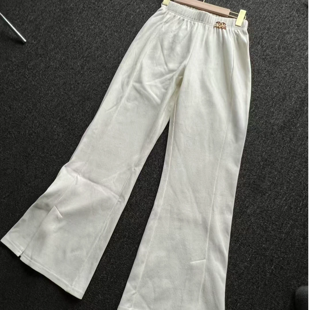 6297  春季窄版阔腿裤高腰松紧垂顺显瘦欧棉绒休闲直筒裤