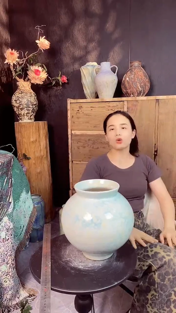 摆件景德镇高温陶瓷微瑕花器（口径14*高度24）