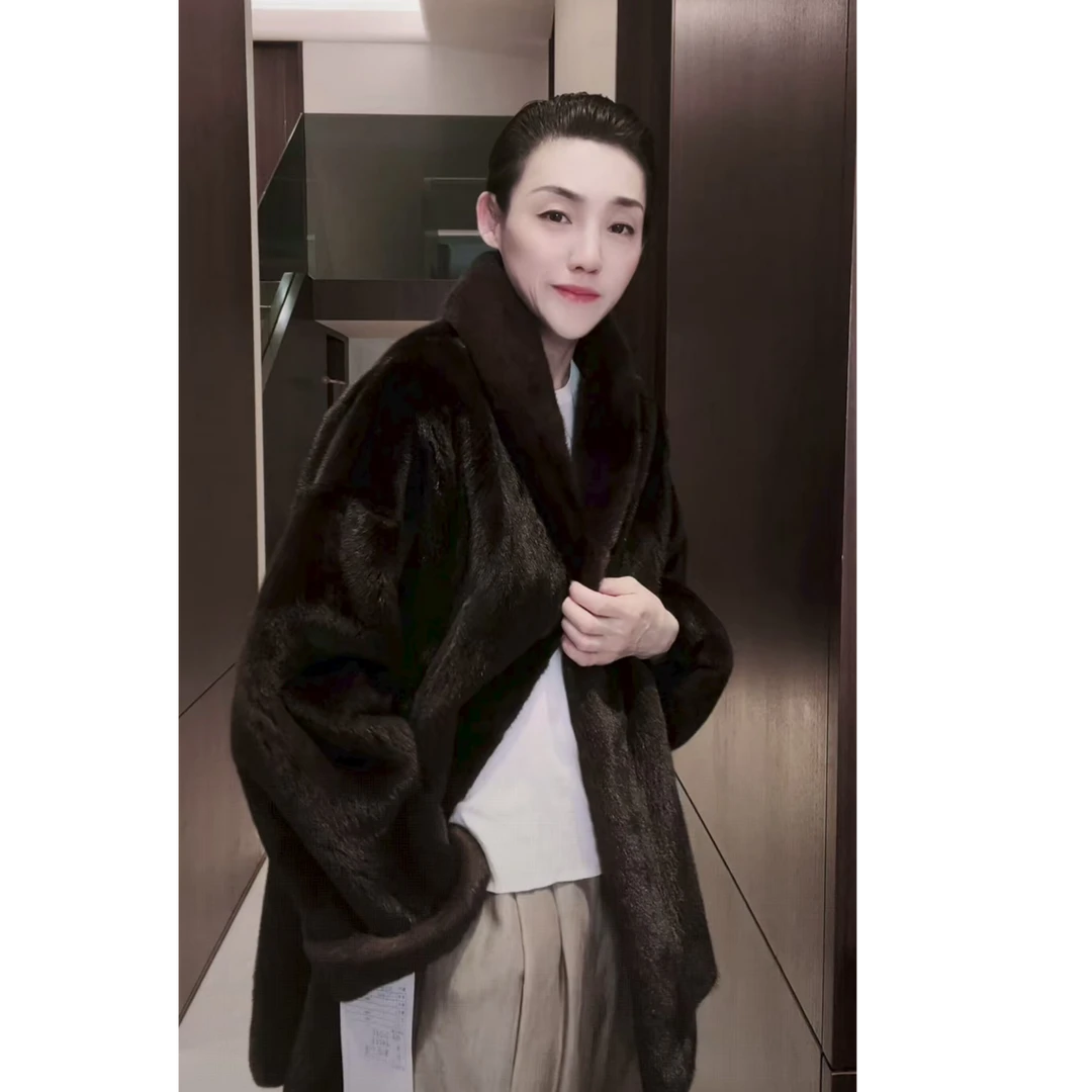 宝嘉美 水貂皮草  中长款 大衣外套 PC0064