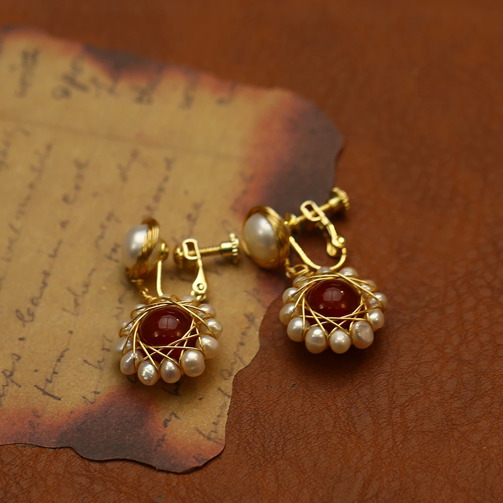 铜合金耳饰 复古宫廷风气质古典百搭高级感【红豆】耳环-4240