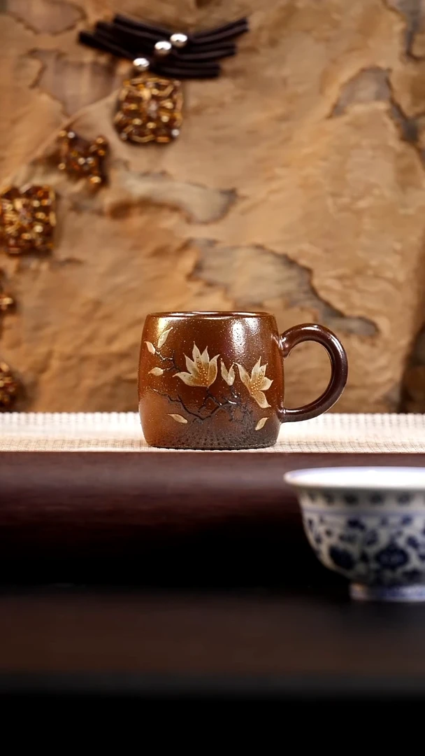 茶杯紫砂柴烧玉兰花开杯