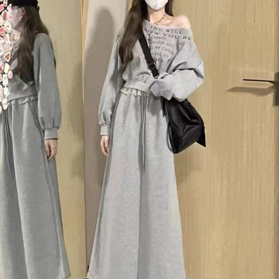 高级感休闲时尚套装女2025新款辣妹一字肩上衣后开又半身裙两件套