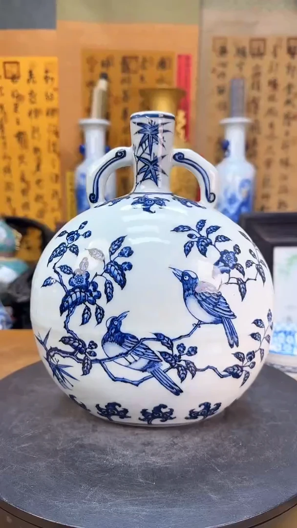 【闪购商品】瓶景德镇陶瓷客厅摆件花鸟抱月