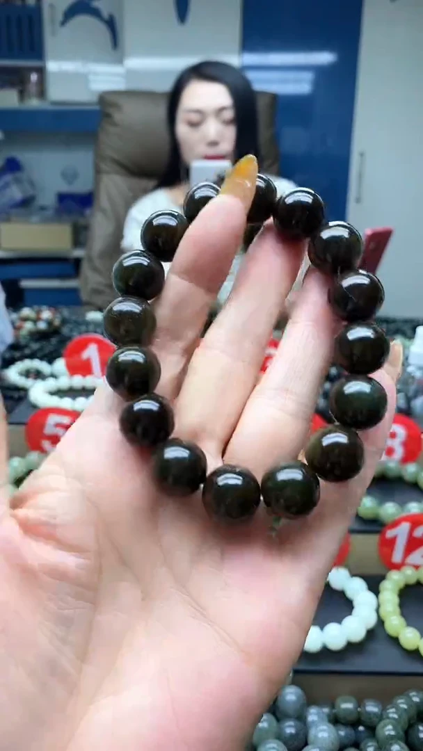 未镶嵌手串和田玉点墨青花全糖14