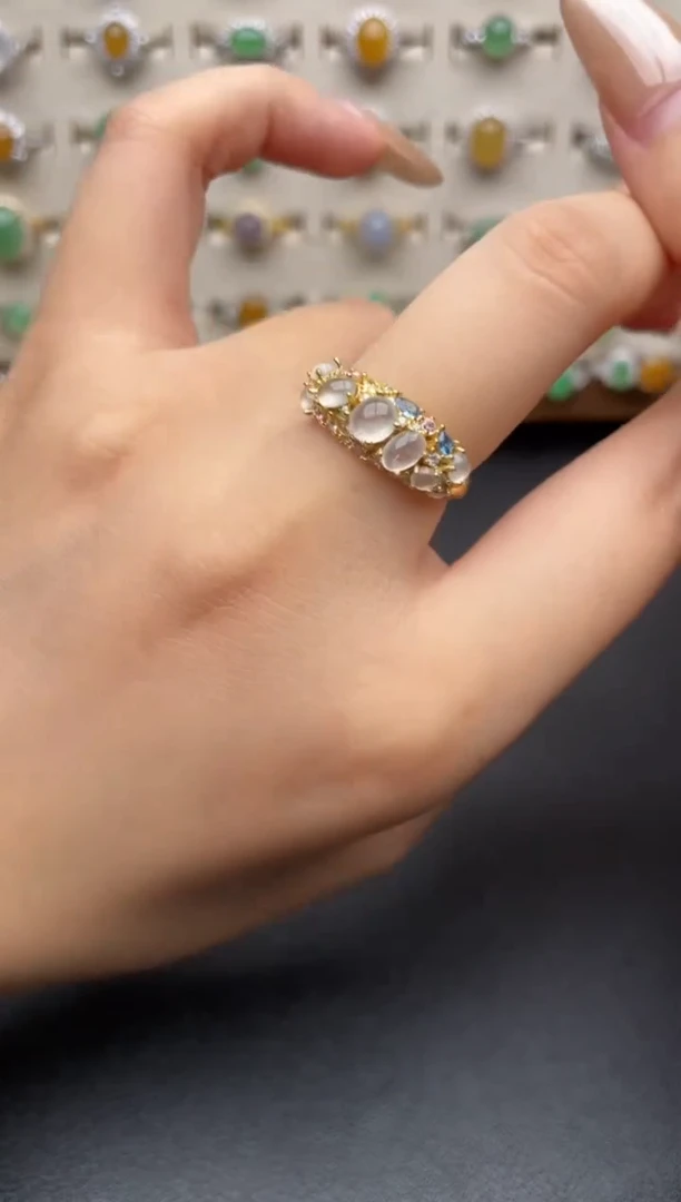 银S925镶嵌戒指翡翠一物一证一礼盒