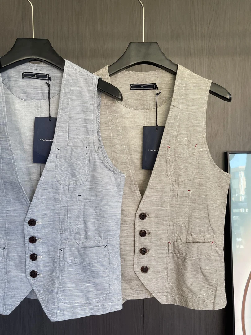 26163-纯色V领马甲工装风