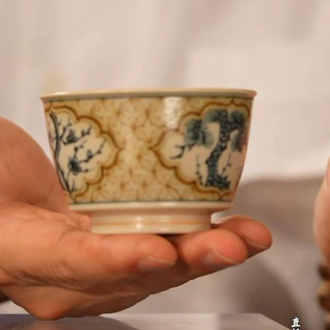 【墨舍名窑】一生一物开窗松竹梅杯 ysyw55 陶瓷纯手工主人杯