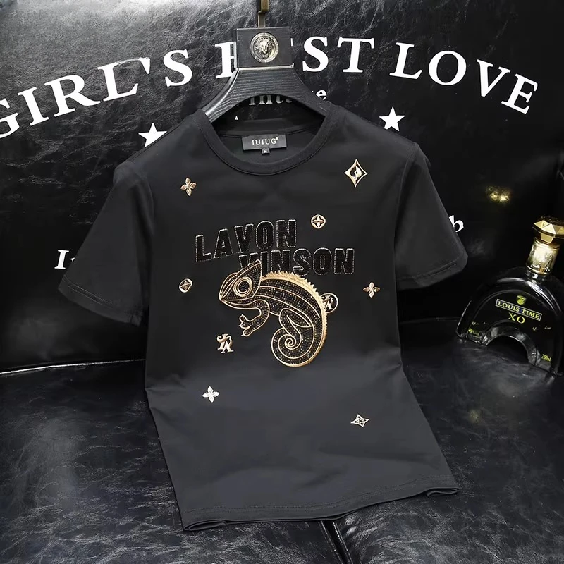 高端刺绣短袖T恤男士欧货轻奢潮流2025夏季新款潮流时尚短袖上衣