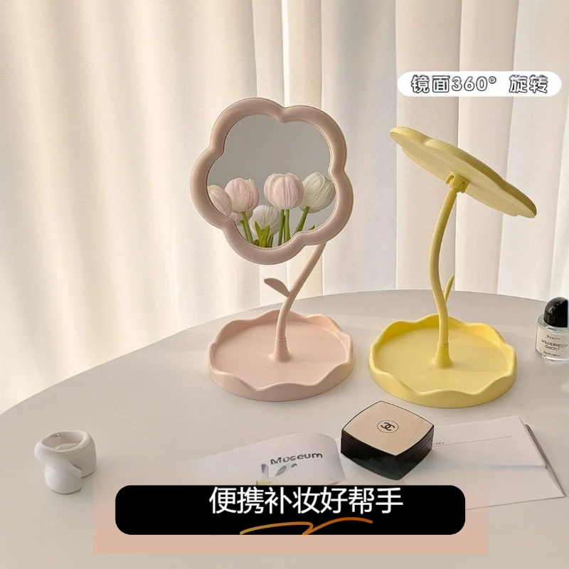 【新人福利】ins花朵化妆镜桌面镜子台式化妆镜梳妆台学生补妆镜