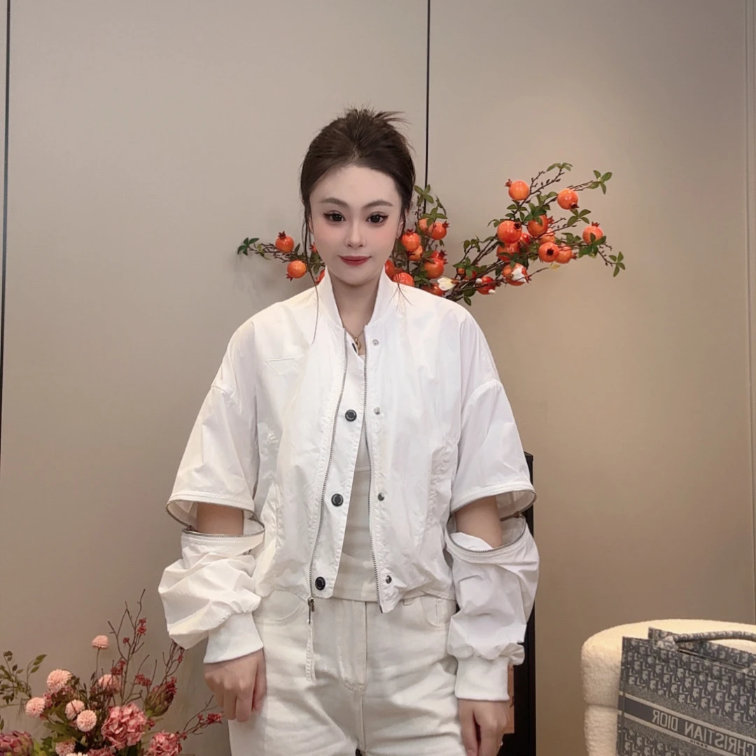 慵懒风长袖圆领女单排扣拉链短外套纯色百搭时尚2523